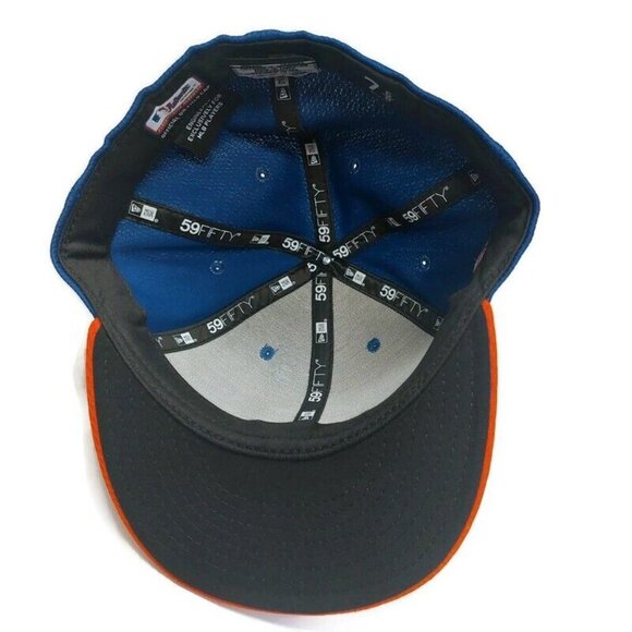 59Fifty New Era Size 7 5/8 New York Mets Fitted Hat Cap Blue Orange - Picture 6 of 7